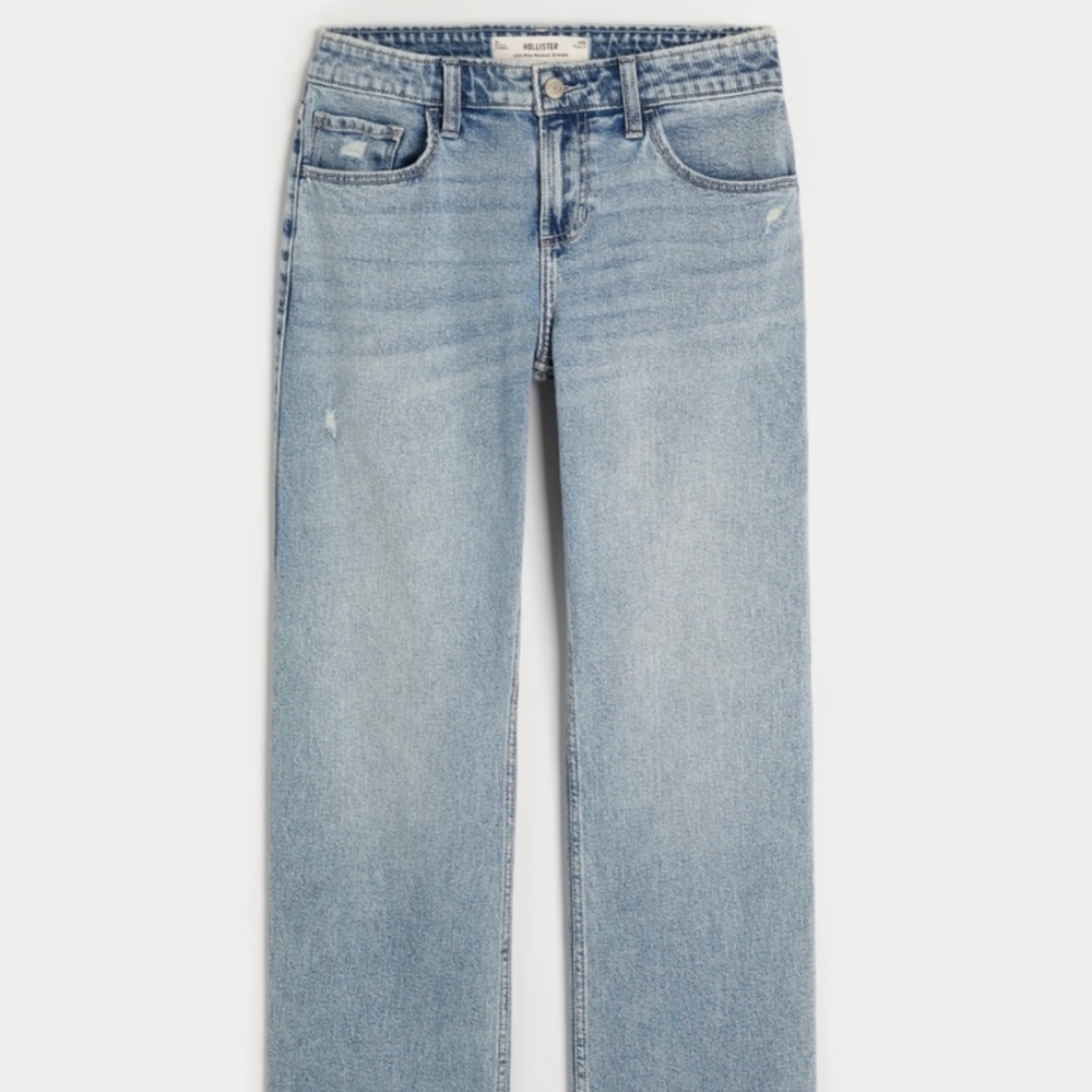 Hollister Low-Rise Distressed Medium Wash Straight Relaxed Jeans